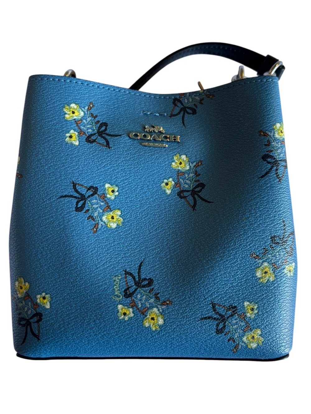 Coach Mini Town Bucket Bag Floral Bow Print Blue Crossbody C7974 NWOT Coquette